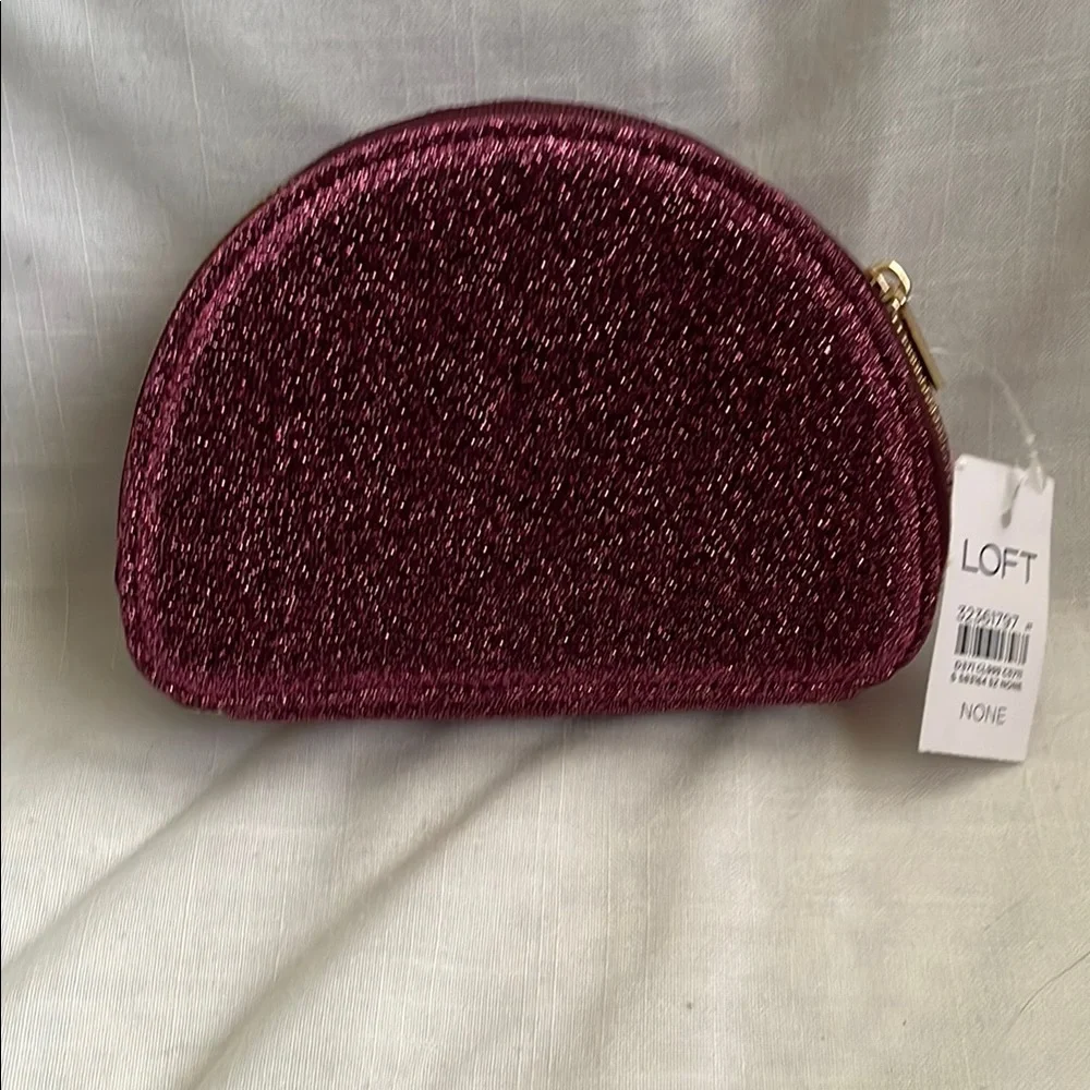 LOFT Glitter Half-Moon Jewelry/Cosmetic Pouch in Deep Berry